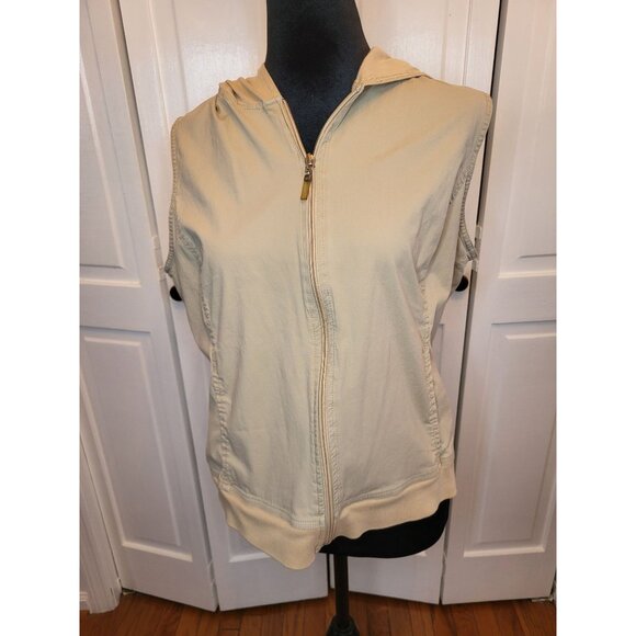 New York & Company Jackets & Blazers - New York & Company Khaki Hooded Zip Up Vest L Y2K Streetwear Sporty Preppy Retro